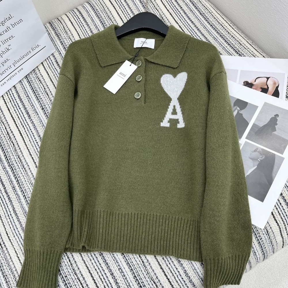 Ami 2024 new love heart Polo pullover sweater